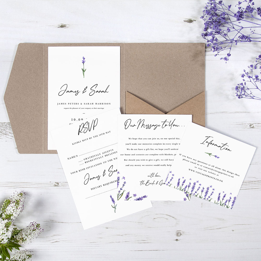 Pocketfold Wedding Invitation Lavender Vintage Prints